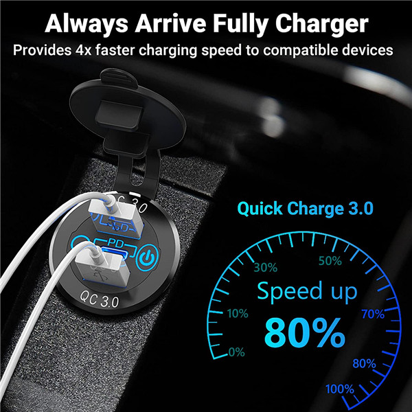 PD प्रकार C कार चार्जर सकेट र दोहोरो द्रुत चार्ज 3.0 पोर्ट्स एल्युमिनियम 60W USB C ट्रिपल 12V USB सकेट एल्युमिनियम कार चार्जर (10)