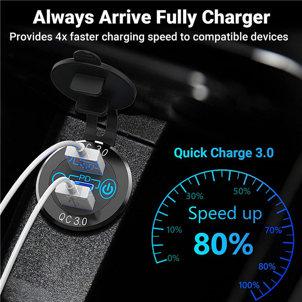 PD Type C Car Charger Socket & Dual Quick Charge 3.0 Ports Aluminum 60W USB C Triple 12V USB Socket Aluminum Car Charger (10)