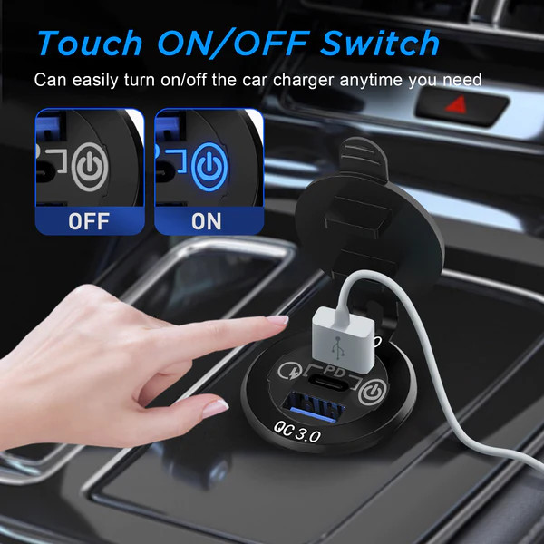 PD Type C Car Charger Socket & Dual Quick Charge 3.0 Ports Aluminum 60W USB C Triple 12V USB Socket Aluminum Car Charger (4)