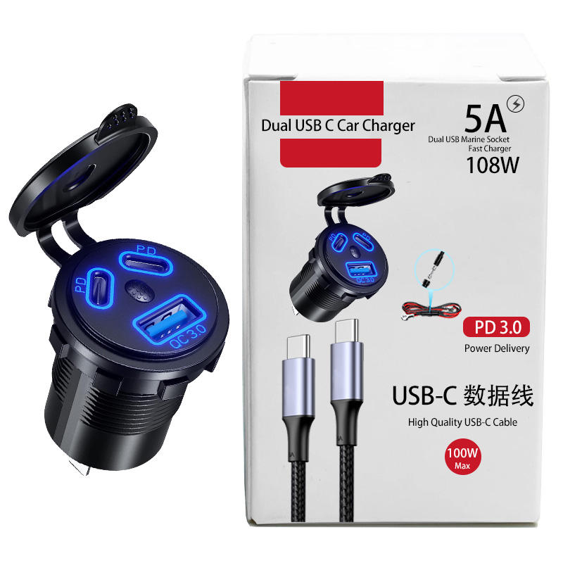 OEM 3 Ports Car Charger Socket Dual 45W PD Type C & 18W QC 3.0 and