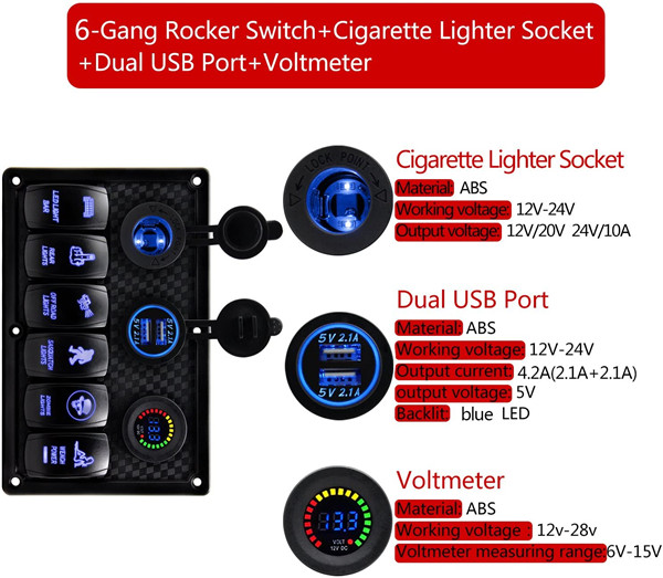 6 Gang Blue LED Lights Switch (2)